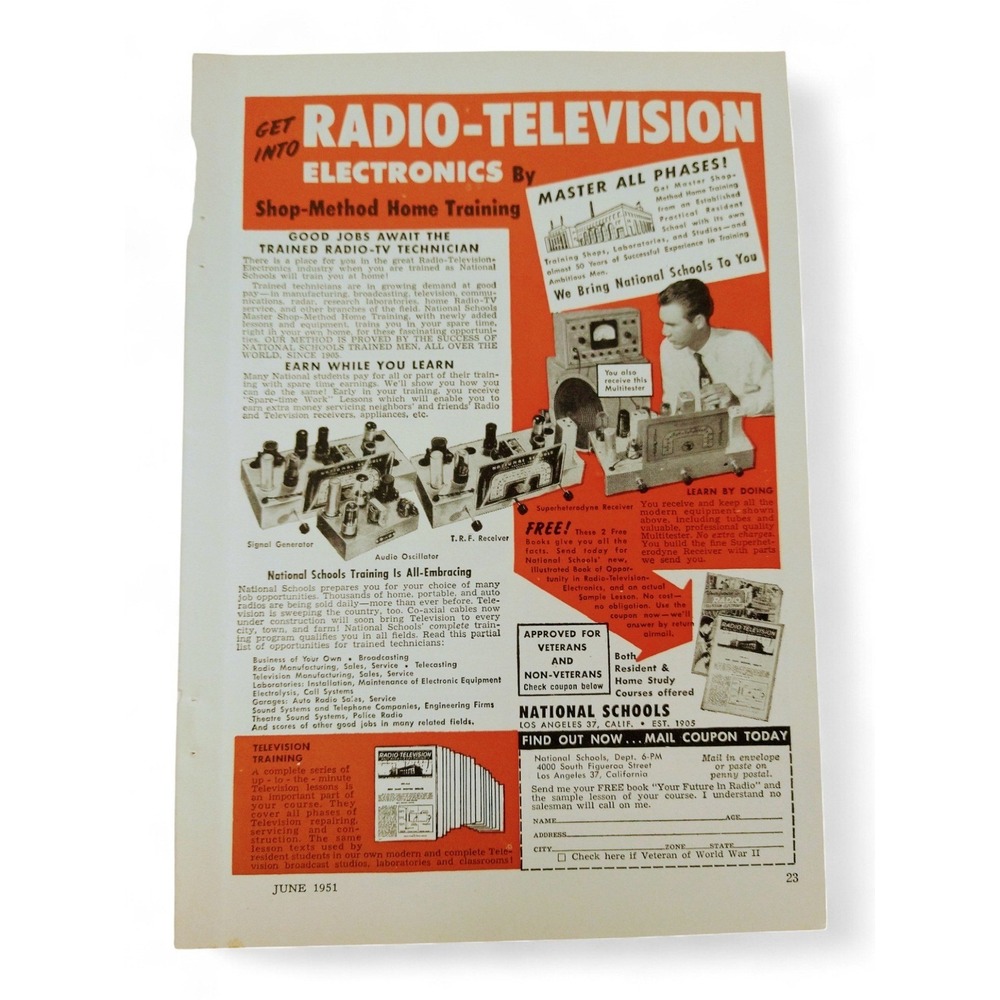 1951‎ National Schools Print Ad Radio TV Electronics Home Training MCM Ephemera